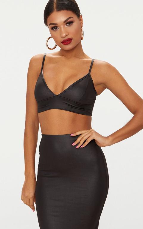 Black Wet Look Bralet, Black