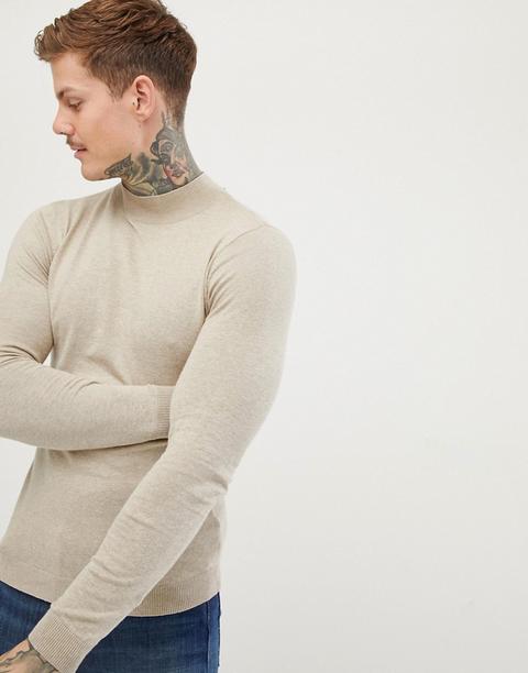 Asos Design – Muskelpullover Mit Rollkragen In Hafermehl