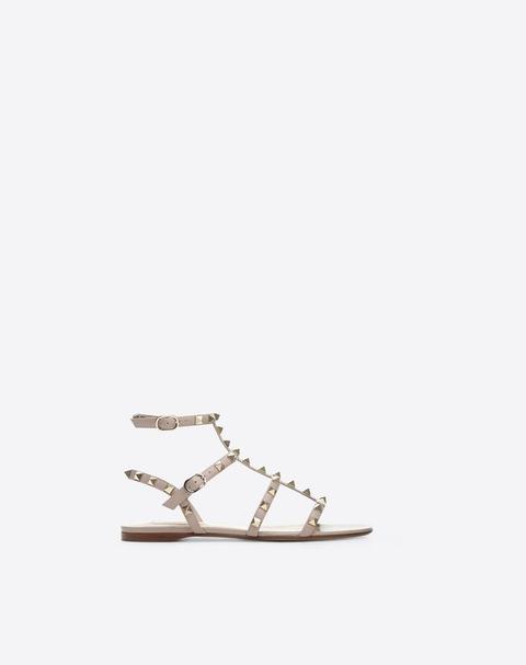 Sandalias Planas Rockstud De Piel De Becerro Con Tiras