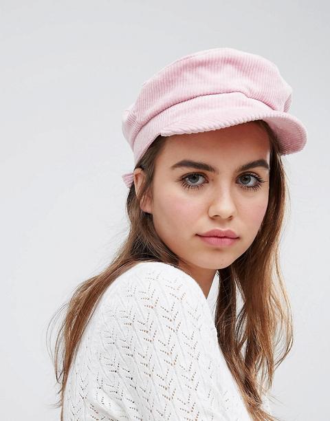 Monki - Cappello Baker Boy Rosa A Coste - Nero