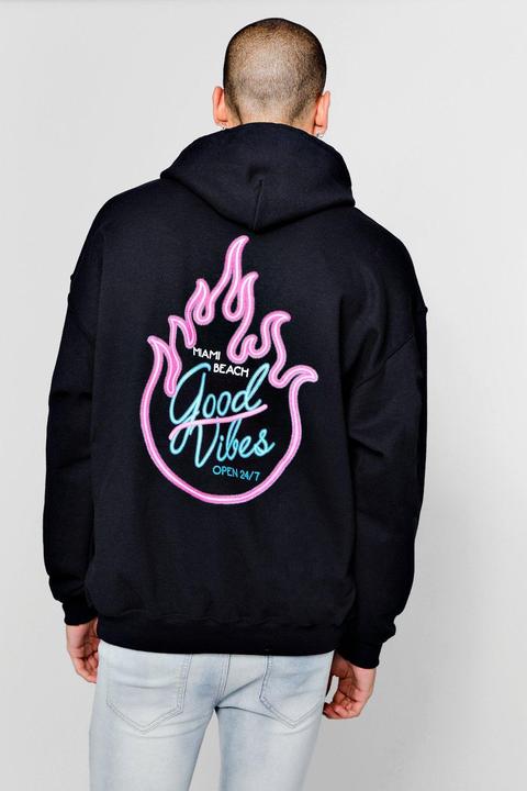 Oversized Neon Flames Back Print Hoodie