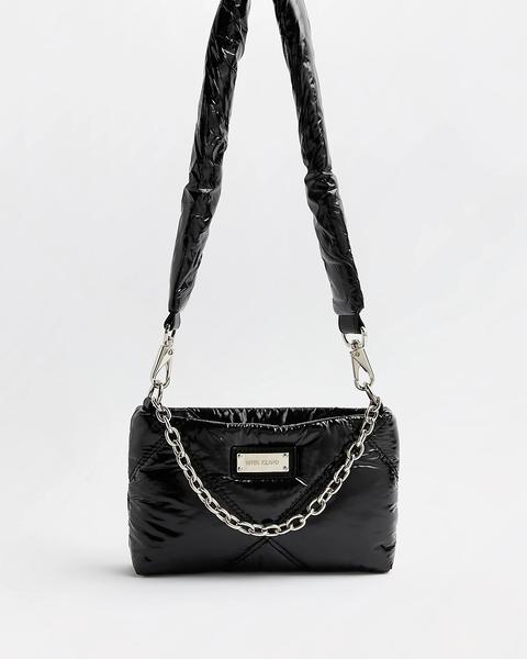 Black High Shine Quilted Mini Shoulder Bag