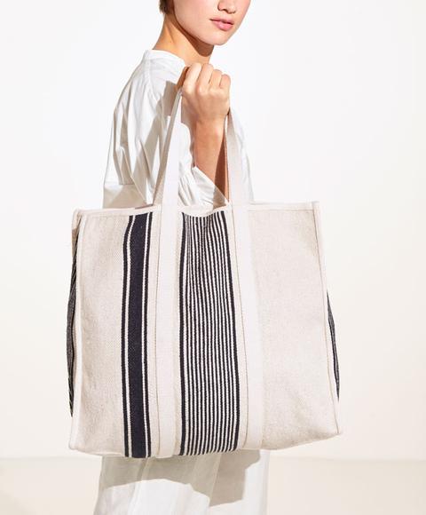 Shopper Soft Rayas Color: Crudo Talla: M Material: Algodón,