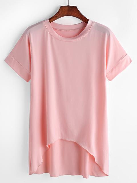 Pink Short Sleeve Dip Hem T-shirt