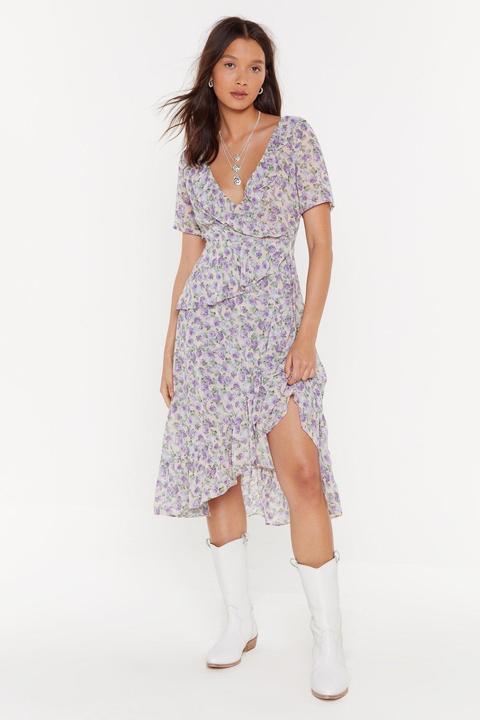 Womens Floral Rufffle Midi Tea Dress