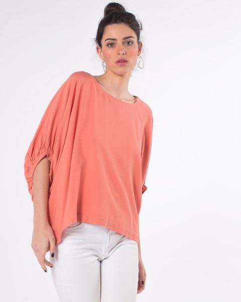 Blusa Oversize De Manga Corta Abullonada Rosa