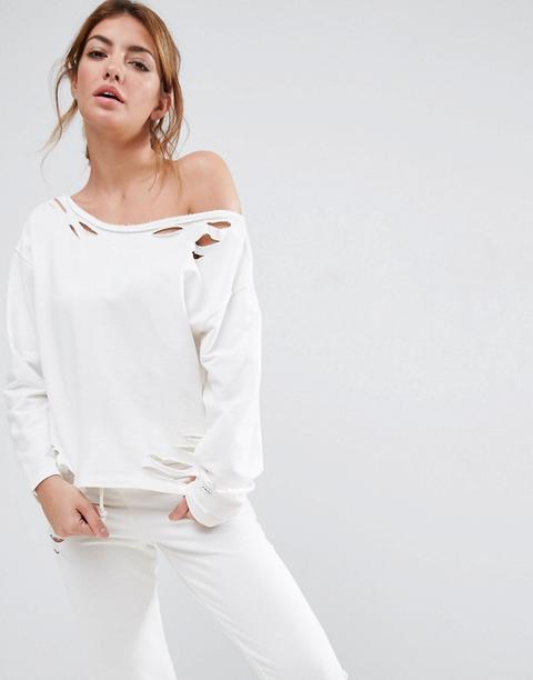 Asos Lounge Ripped Raw Edge Off The Shoulder Sweat