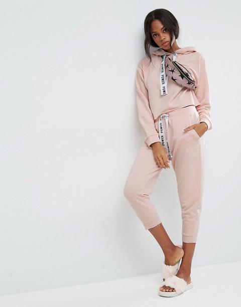 Asos Co-ord - Joggers Con Fondo Grezzo E Fettuccia Stampata - Rosa