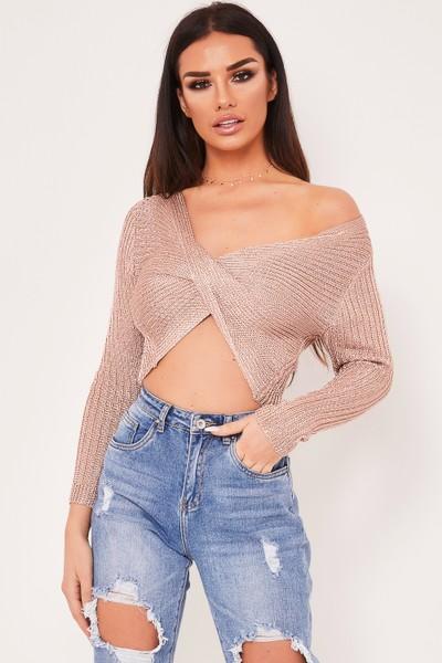 Shauna Rose Gold Cross Front Metallic Top