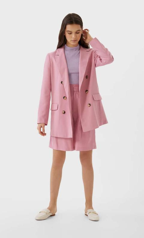 Stradivarius Blazer A Doppiopetto Femminile Rosa Chiaro S