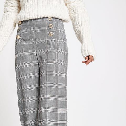 Petite Grey Check Wide Leg Trousers 