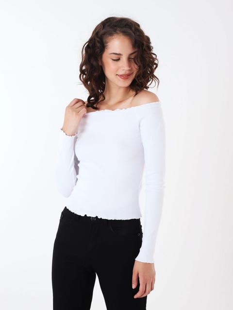 T-shirt Spalle Scoperte E Frill Bianco Ottico