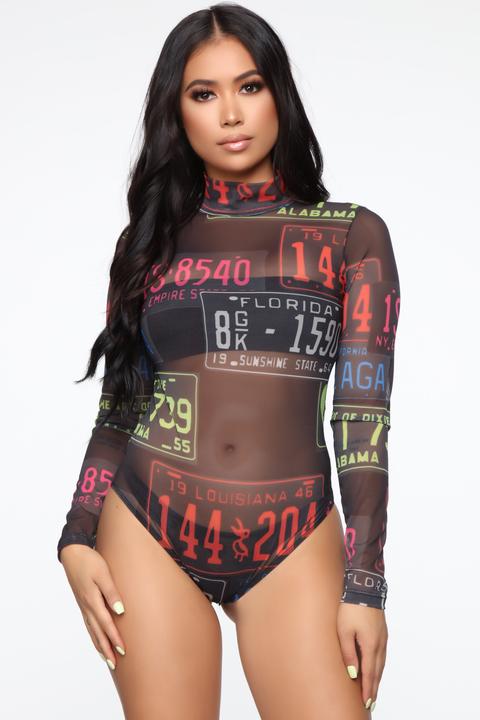 Take A Ride With Me Mesh Bodysuit - Black/combo