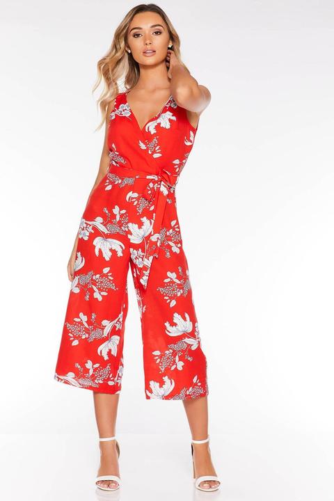 red and white floral jumpsuit