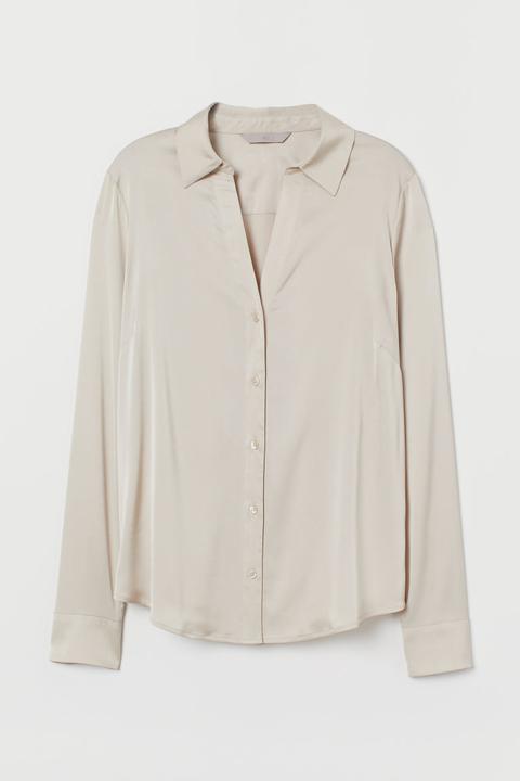 Blouse À Encolure En V - Beige