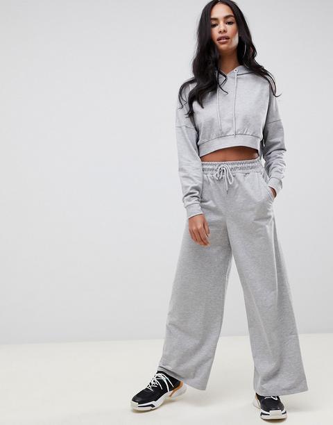 Asos Design - Felpa Con Cappuccio Corta / Joggers Basic Con Fondo Ampio - Grigio