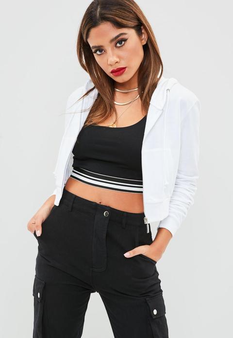 white zip crop hoodie