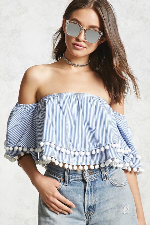 Off-the-shoulder Pom Pom Top