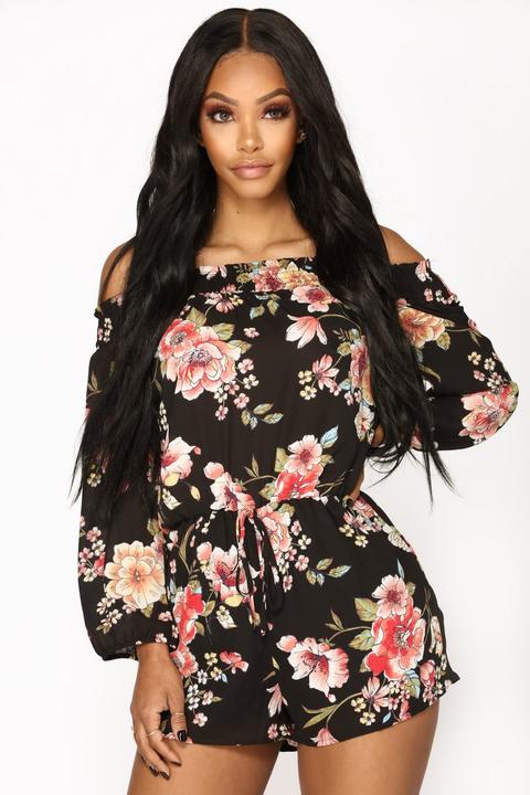 black romper with pink flowers