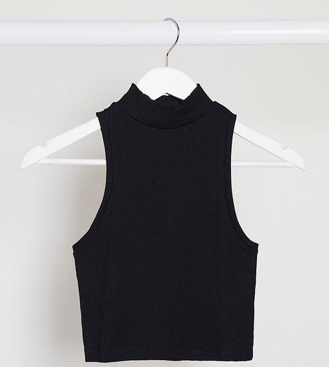 Asos Design Petite Sleeveless Crop Top In Cutabout Rib With Turtle Neck In Black