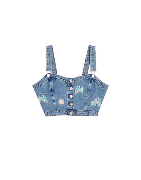 Top Cropped Denim Bordado