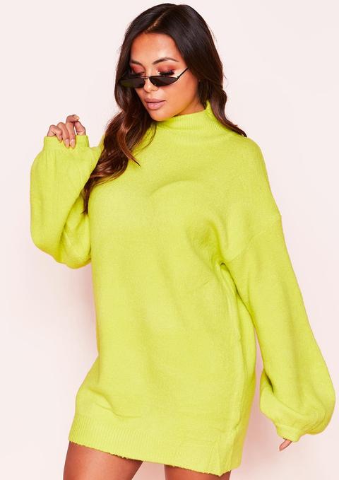 Jess Lime Green Knit High Neck Jumper Dress