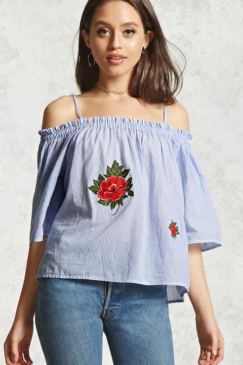 Open-shoulder Embroidered Top