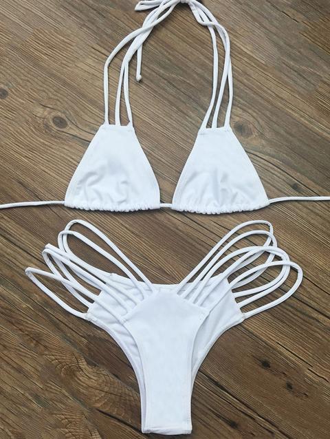 String Plunge Bikini White