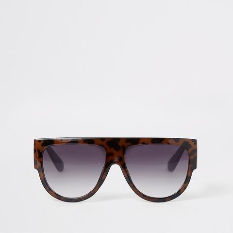 Brown Tortoiseshell Print Visor Sunglasses