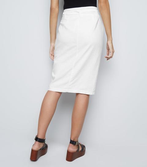 white linen pencil long skirt