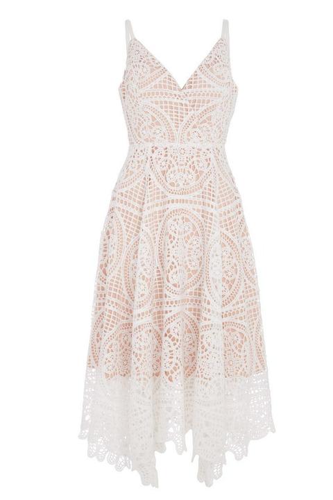 Cream And Nude Crochet V Neck Dress