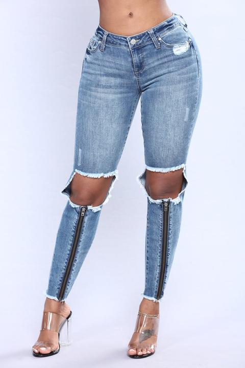 Kelsey Zipper Jeans - Medium Denim