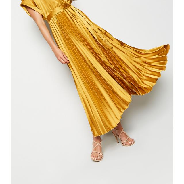 new look mustard pleated dress