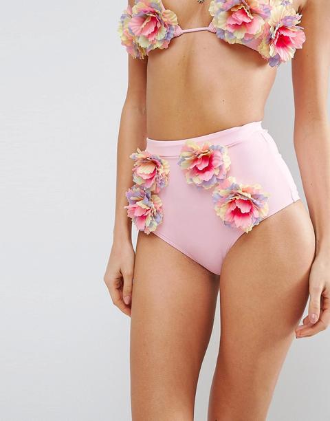 Braguitas De Bikini De Tiro Alto Con Flores En 3d De Asos Premium