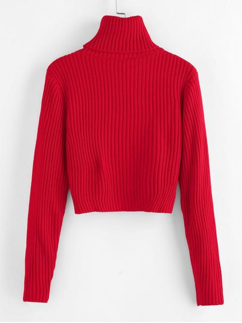 red cropped turtleneck sweater