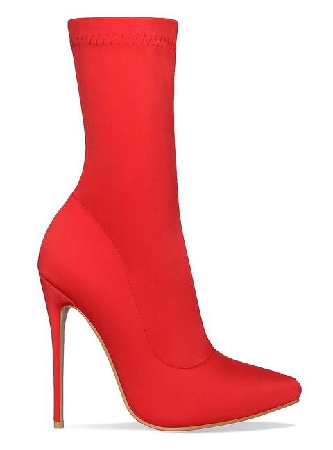 Jadah Red Lycra Pointed Toe Ankle Boots