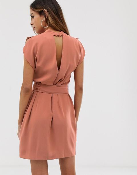 Split sleeve mini dress with hot sale obi belt