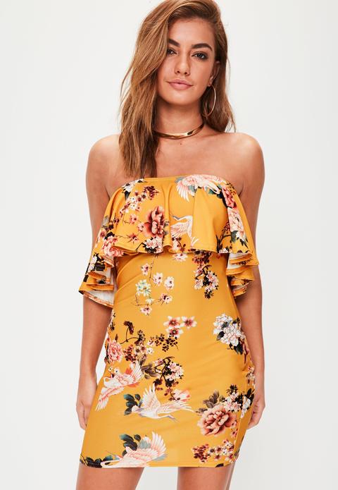 Yellow Printed Bardot Dress