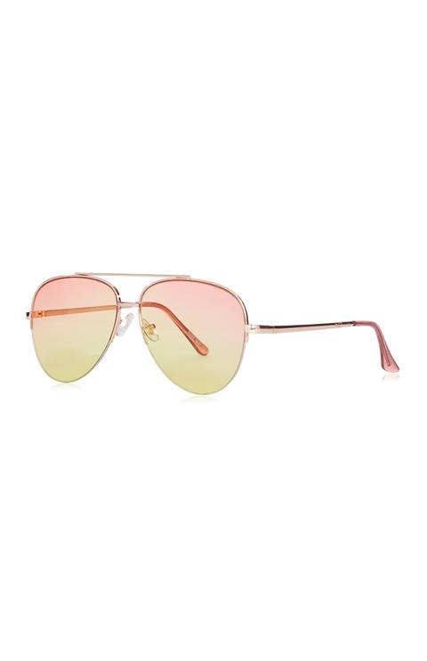 Orange Rimless Aviator Sunglasses