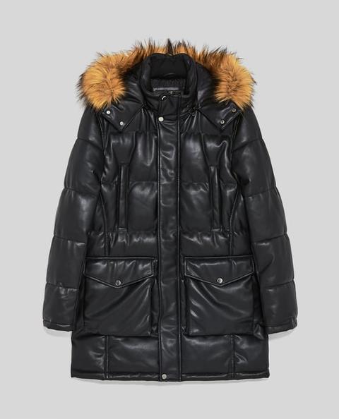 Parka Acolchada Efecto Piel