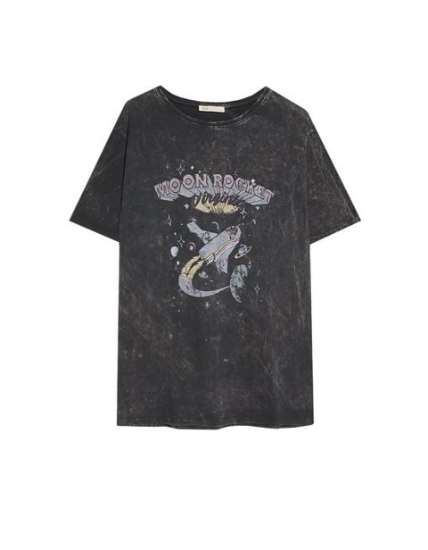 Camiseta Oversize Efecto Lavado Con Print