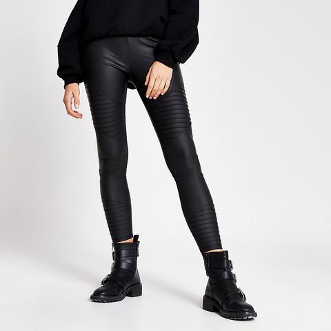 Black Matte Coated Biker Leggings