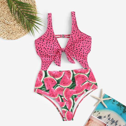 Bañador De Una Pieza Con Recorte Con Estampado De Sandía Al Azar