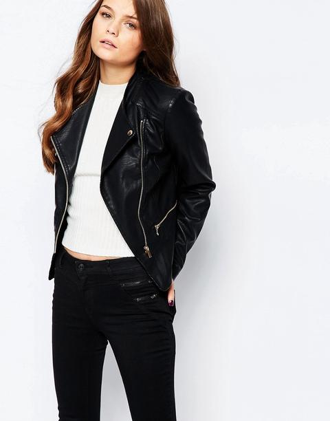 Chaqueta Biker De Efecto Cuero De New Look