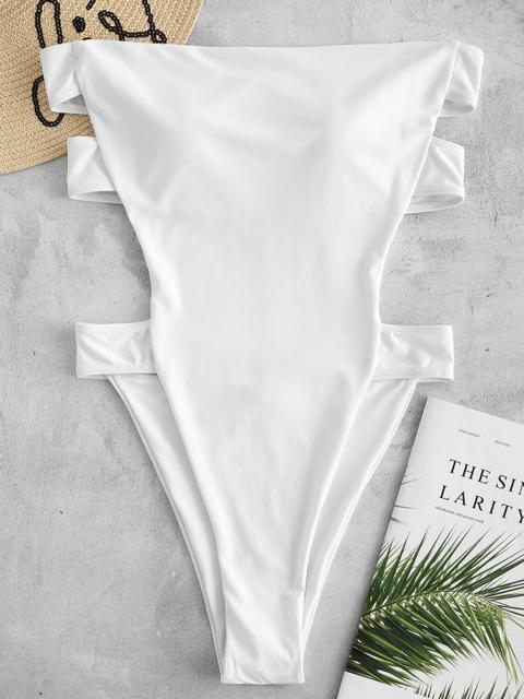 Zaful Bañador Bandeau Con Corte Alto Sin Espalda Blue Jay White
