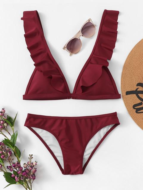 Conjunto De Bikini Con Detalle De Volante Con Tirante Ajustable