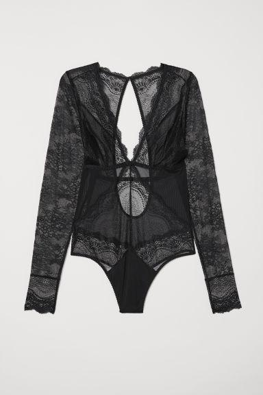 H & M - Body In Pizzo A Perizoma - Nero