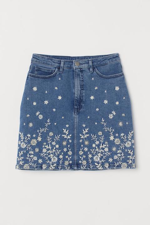 H & M - Gonna In Denim Con Ricami - Blu