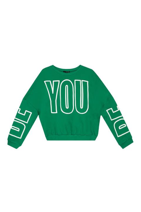 Felpa Oversize Verde Con Slogan