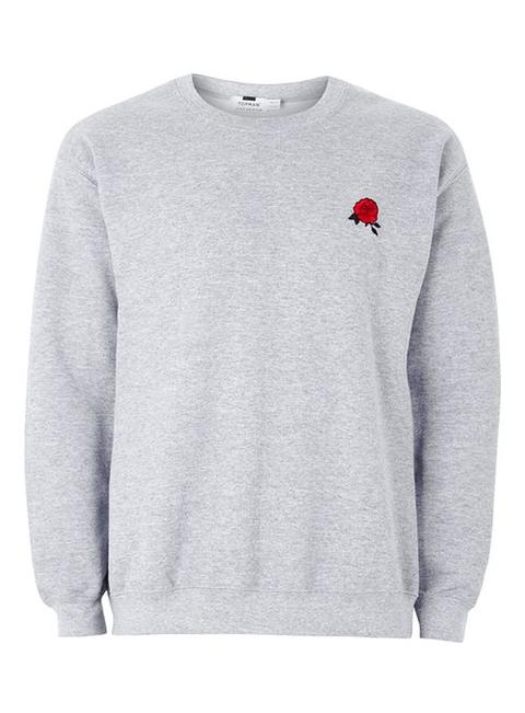 Grey Rose Embroidered Sweatshirt